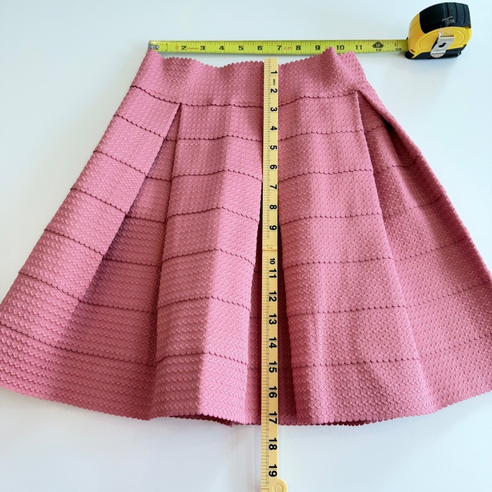Devlin Dusty Rose Pink Textured Scalloped Pleated Skater Mini Skirt Womens Small - Picture 3 of 5
